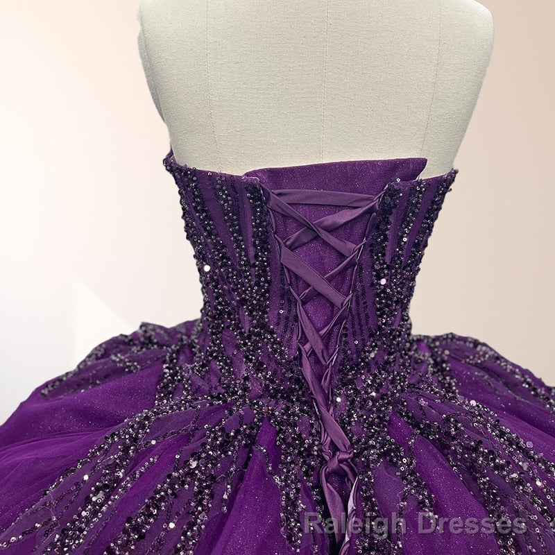 Purple Organza A Line Ball Gown Sweetheart Quinceanera Dresses Secondary image