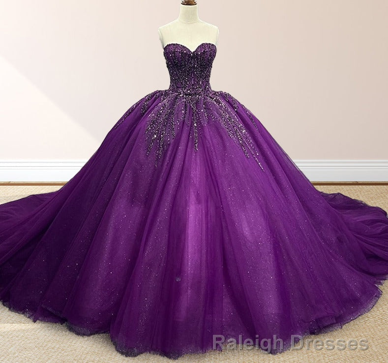 Purple Organza A Line Ball Gown Sweetheart Quinceanera Dresses Main image