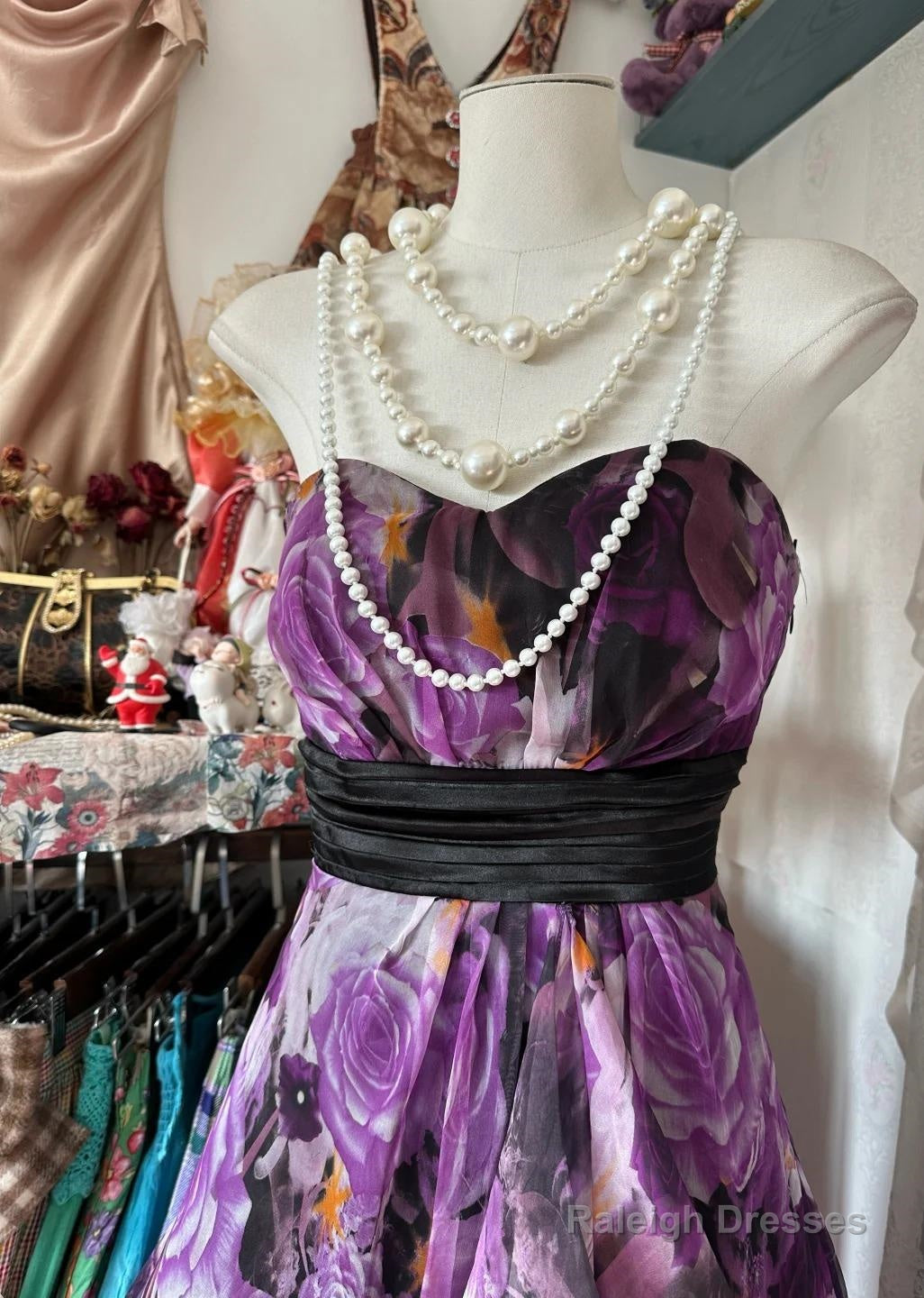 Purple Printed A-Line Temperament Sweetheart Neck Backless Prom Dresses Strapless Birthday Dressesed01855