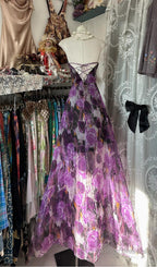 Purple Printed A-Line Temperament Sweetheart Neck Backless Prom Dresses Strapless Birthday Dressesed01855