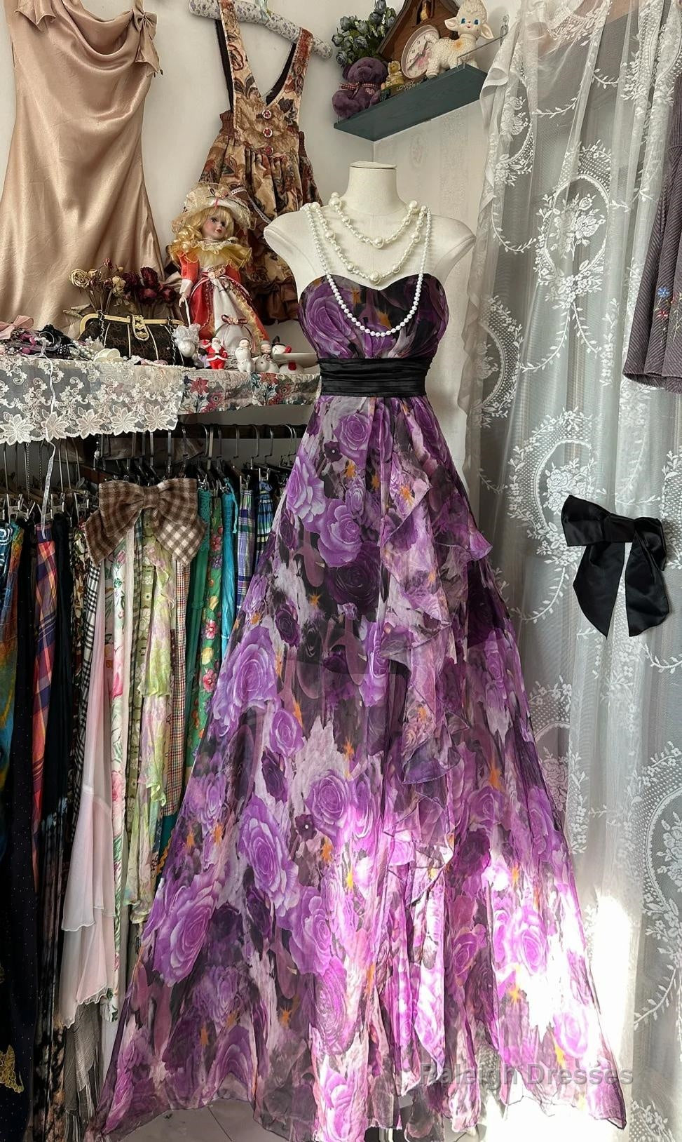Purple Printed A-Line Temperament Sweetheart Neck Backless Party Dress Strapless Birthday Dressed01855 Main image