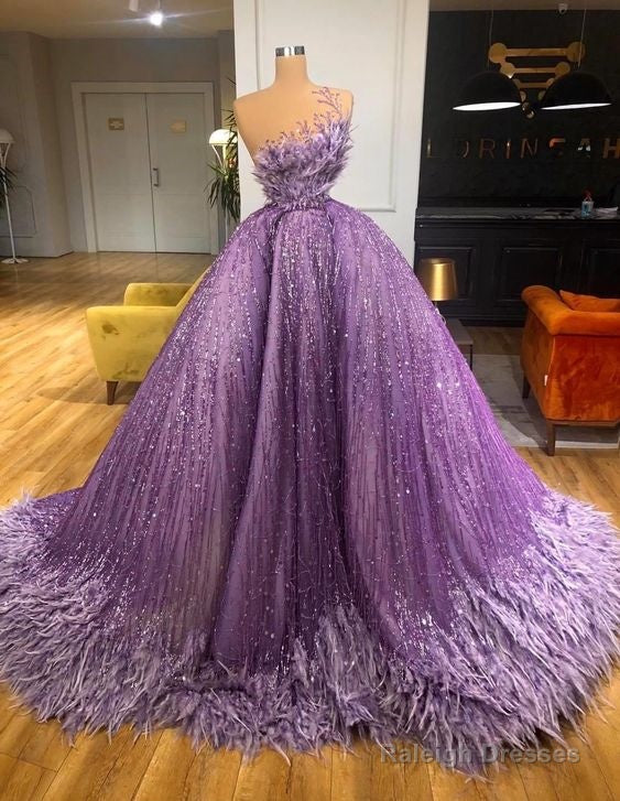 Purple Prom Dresses, Sparkly Prom Dress, Ball Gown Prom Dresses, Vestido De Fiesta, Feather Prom Dresses, Vestido De Longo, Elegant Prom Dresses, Prom Ball Gown,