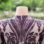 Purple Rose Prom Dresses Sequined V Neck Mermaid Prom Prom Dresses Flowers Long Sleeves Pageant Gowns