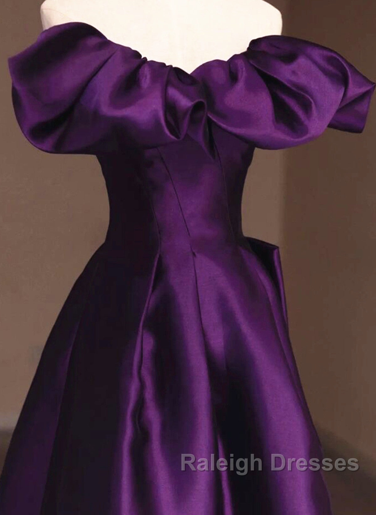 Purple Satin A-Line Off Shoulder Long Evening Dress, Purple Satin Prom Dress