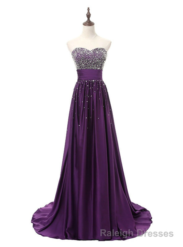 Purple Satin Beading Sweetheart Prom Dress Main image