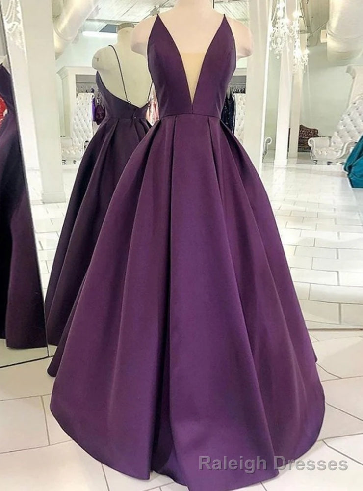 Purple Satin Deep V-neck Prom Dress Main image