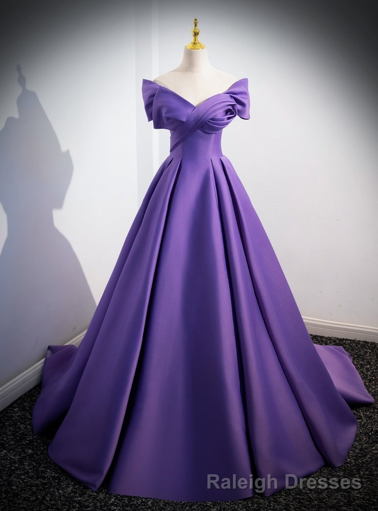 Purple Satin Off the Shoulder Prom Dress Main image