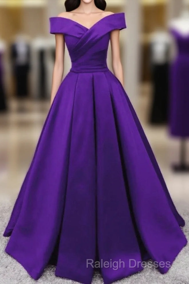 Purple Satin Simple Sweetheart Long Evening Dress, Purple Formal Wedding Party Dresses Main image