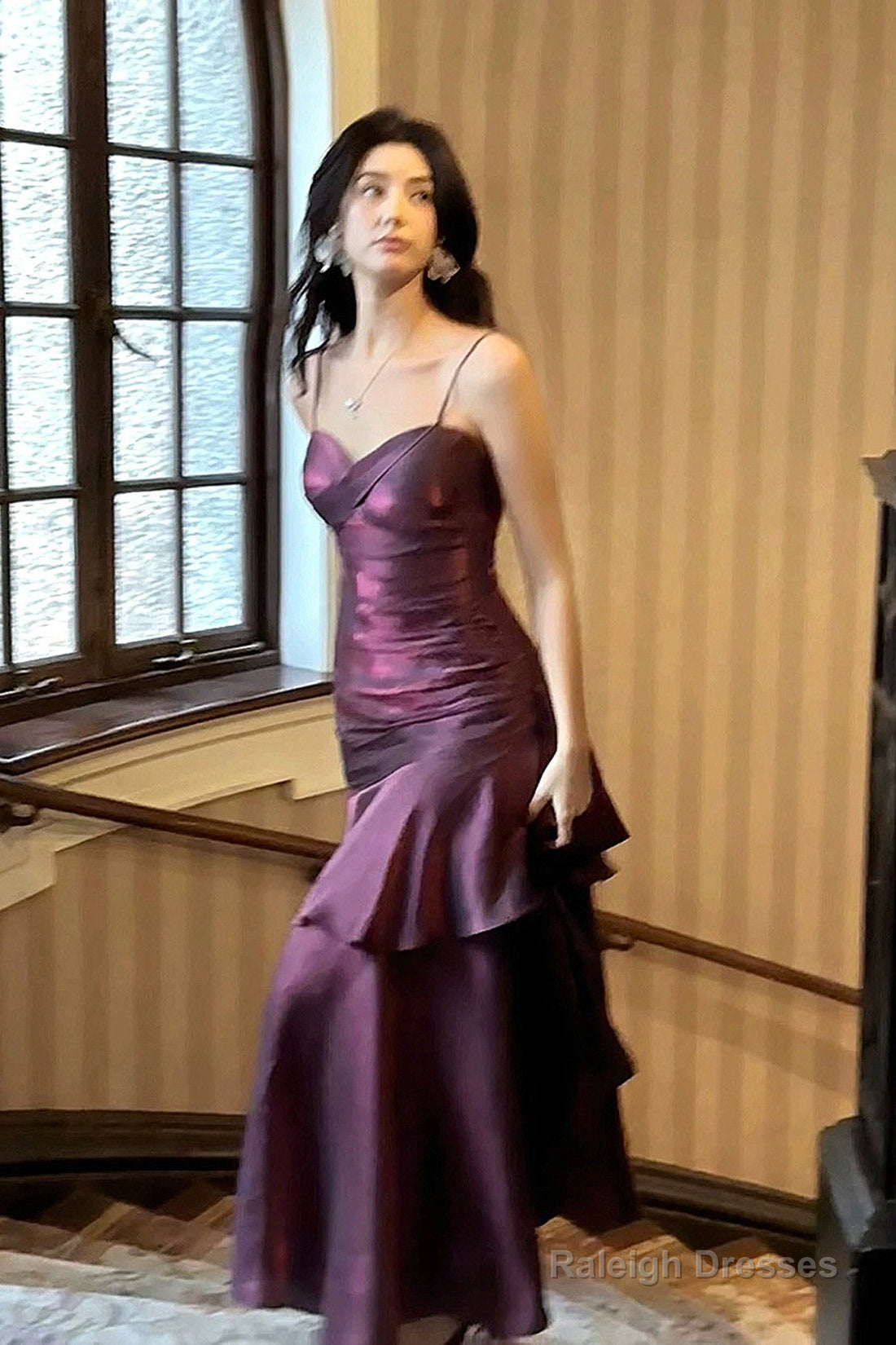 Purple Satin Straps Mermaid Long Formal Dress, Purple Prom Dress Evening Dress Secondary image