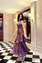 Purple Satin Straps Mermaid Long Prom Dresses Purple Prom Dresseses