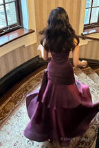 Purple Satin Straps Mermaid Long Formal Dress, Purple Prom Dress Evening Dress