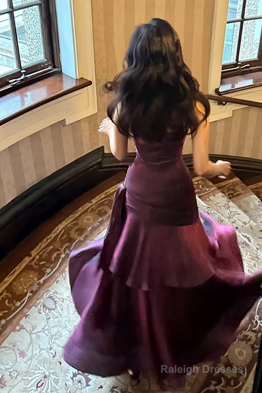 Purple Satin Straps Mermaid Long Formal Dress, Purple Prom Dress Evening Dress