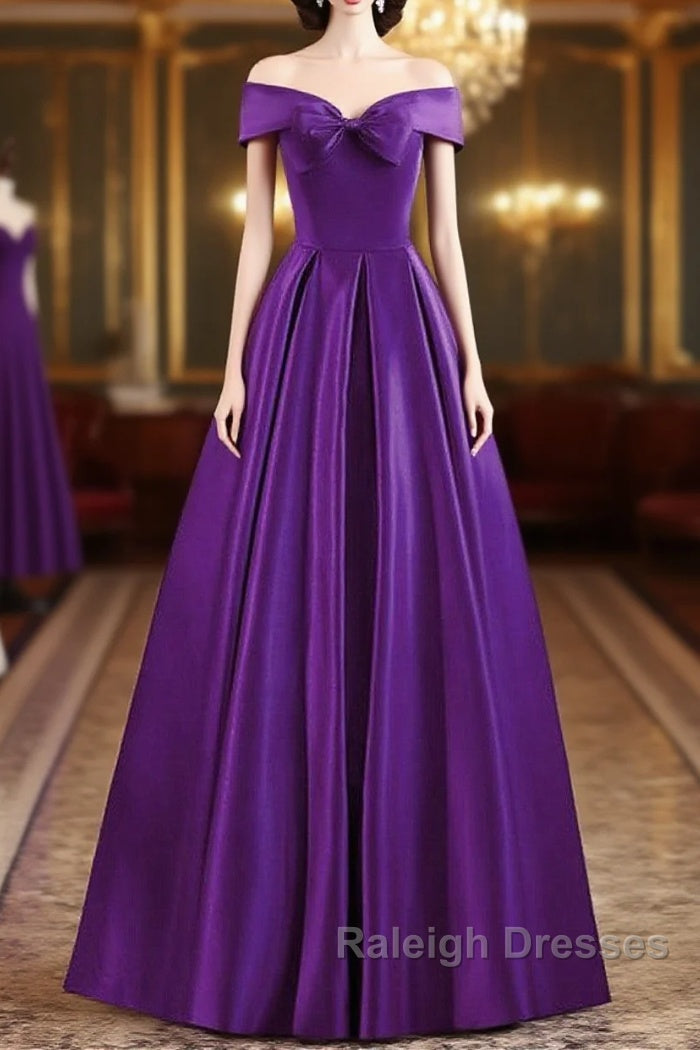 Purple Satin Sweetheart Long Party Dress, A-Line Purple Prom Dress Main image