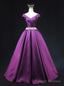 Purple Satin V-neck Pleats Beading Prom Dress