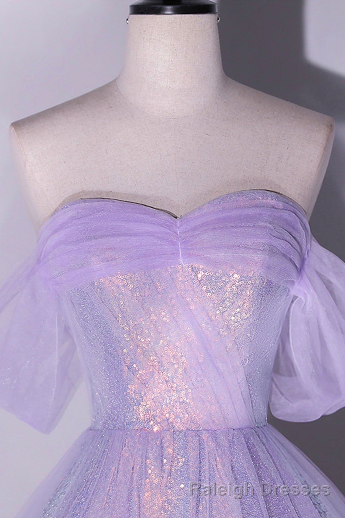 Purple Sequins Long A Line Prom Dress, Off the Shoulder Prom Prom Dress