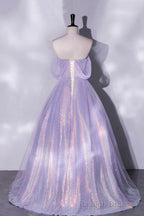 Purple Sequins Long A-Line Prom Dress, Off the Shoulder Evening Party Dress