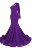 Purple Sequins Mermaid Prom Dresses One Shoulder Prom Dresses Floor Length Wedding Prom Gown