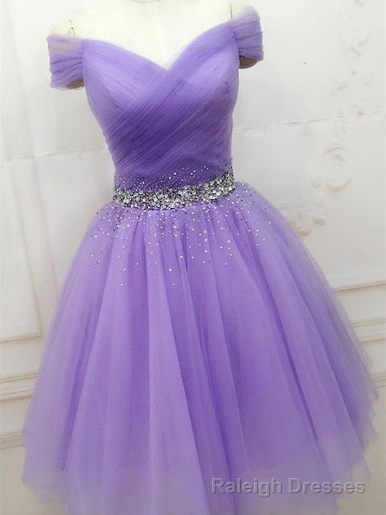 Purple Sequins Off Shoulder Fashionable Prom Dress, Short Prom Dress Homecoming Dress