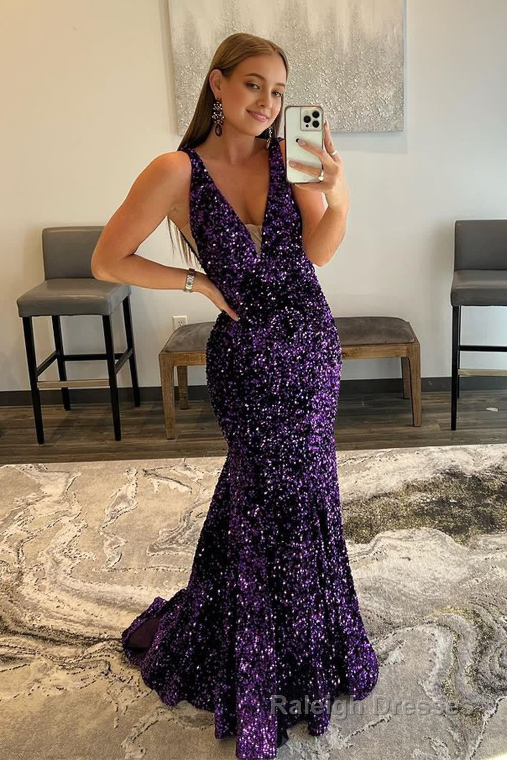 Purple Sequins Prom Dress Main image