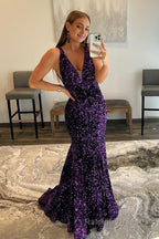 Purple Sequins Prom Dress