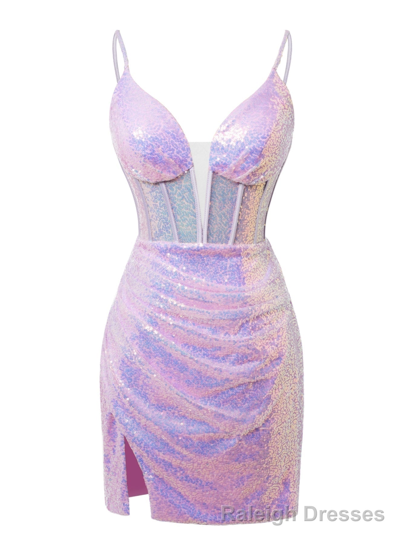 Purple Sheath Sequins Spaghetti Straps Homecoming Dress