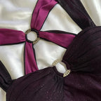 Purple Shiny Elegant Fashion Gradient Strap Long Tulle Ball Gown Evening Dress