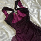 Purple Shiny Elegant Fashion Gradient Strap Long Tulle Ball Gown Evening Dress