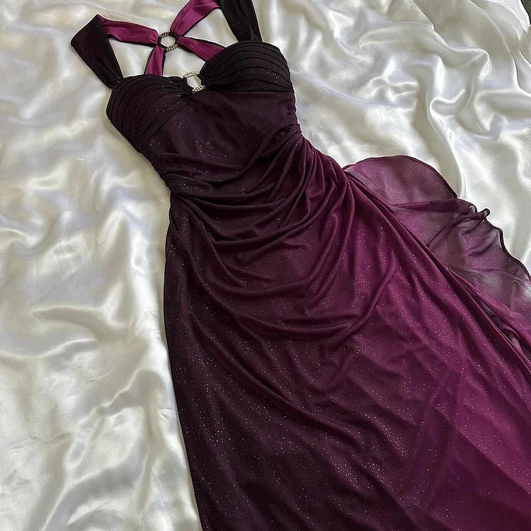 Purple Shiny Elegant Fashion Gradient Strap Long Tulle Ball Gown Evening Dress Main image