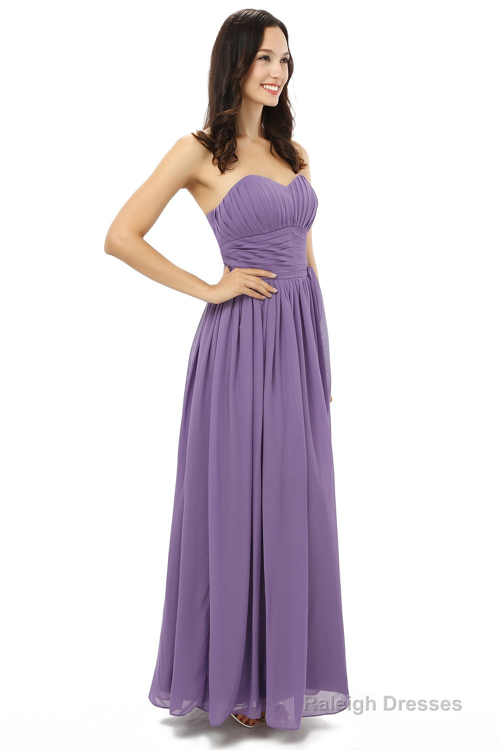 Purple Sleeveless Chiffon Long With Lace Up Bridesmaid Dresses