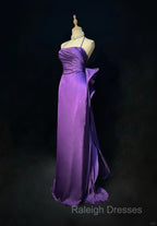 Purple Spaghetti Strap Satin Prom Dress Backless Evening Gown