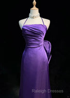 Purple Spaghetti Strap Satin Prom Dress Backless Evening Gown