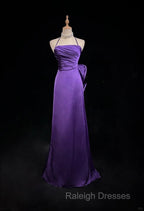 Purple Spaghetti Strap Satin Prom Dress Backless Evening Gown