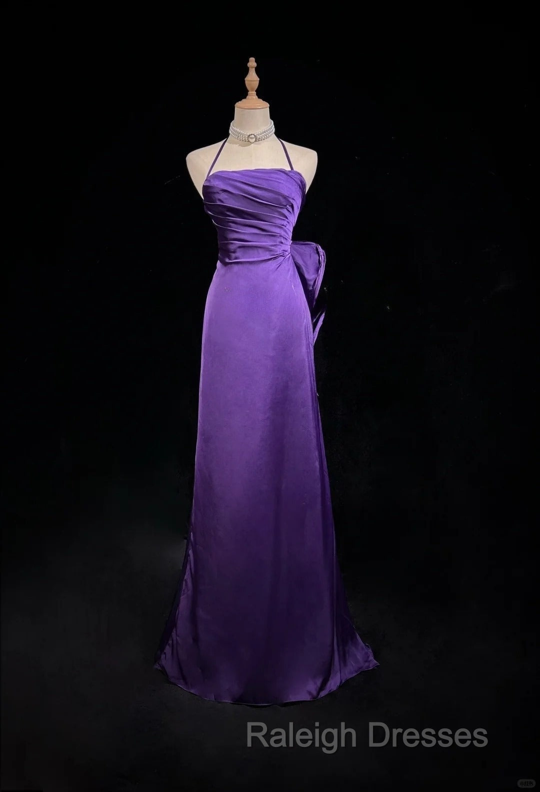 Purple Spaghetti Strap Satin Prom Dress Backless Evening Gown