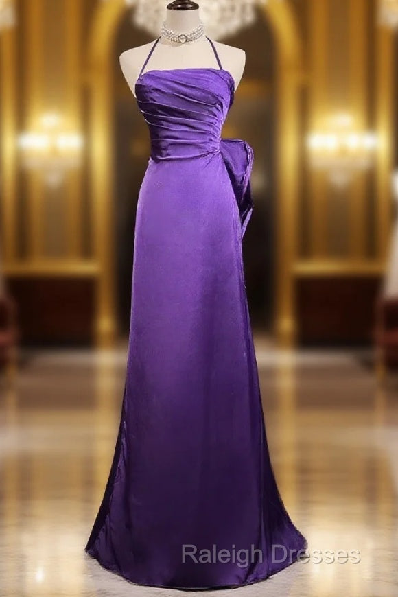 Purple Spaghetti Strap Satin Prom Dress Backless Evening Gown