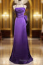 Purple Spaghetti Strap Satin Prom Dress Backless Evening Gown