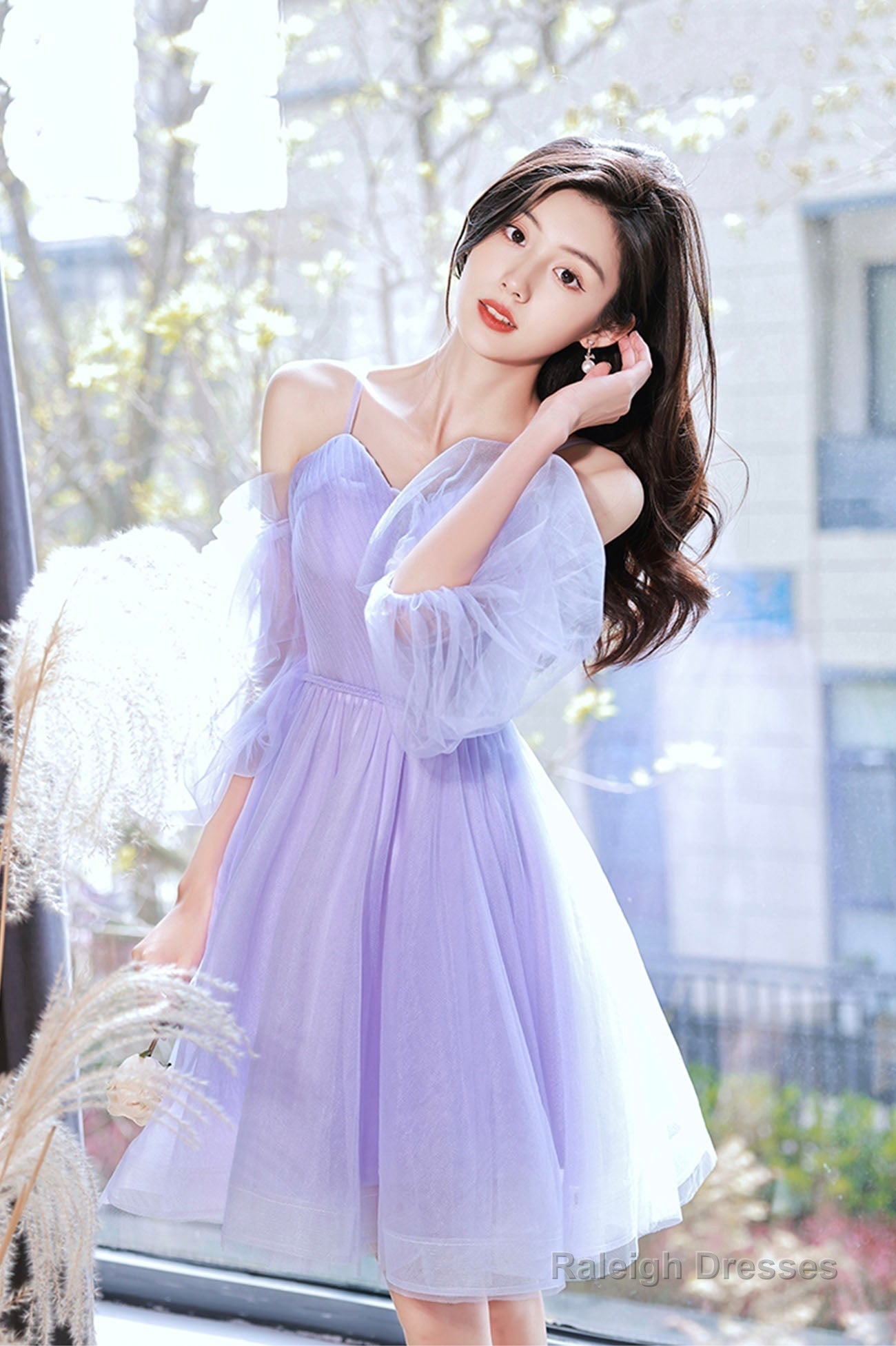 Purple Spaghetti Strap Tulle Short Prom Dress, Cute Homecoming Party Dress Secondary image
