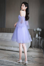 Purple Spaghetti Strap Tulle Short Prom Dress, Cute Homecoming Party Dress