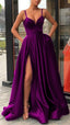 Neck Prom Dresses Long Purple Prom Dresses Satin Prom Dress
