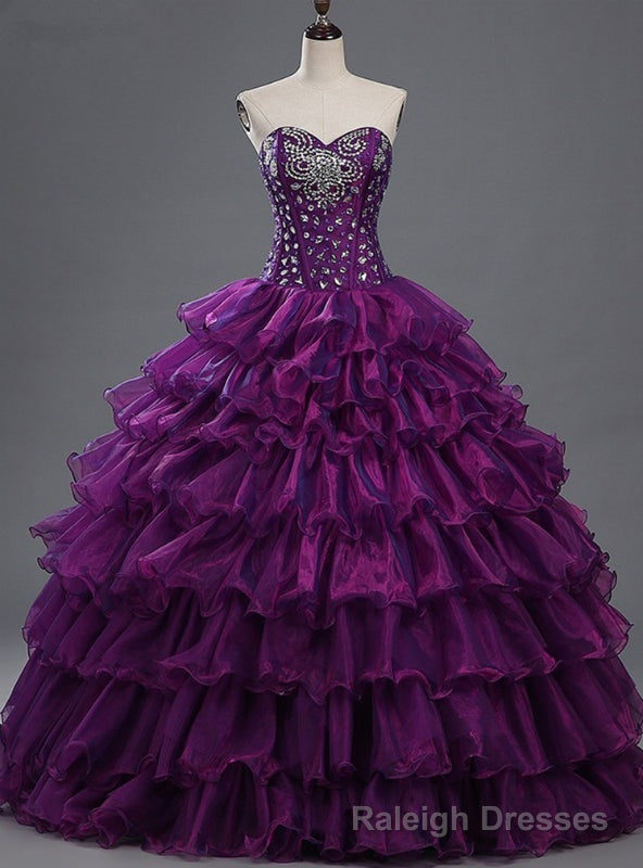 Purple Sweetheart Crystals Organza Ball Gown Quinceanera Dresses Main image