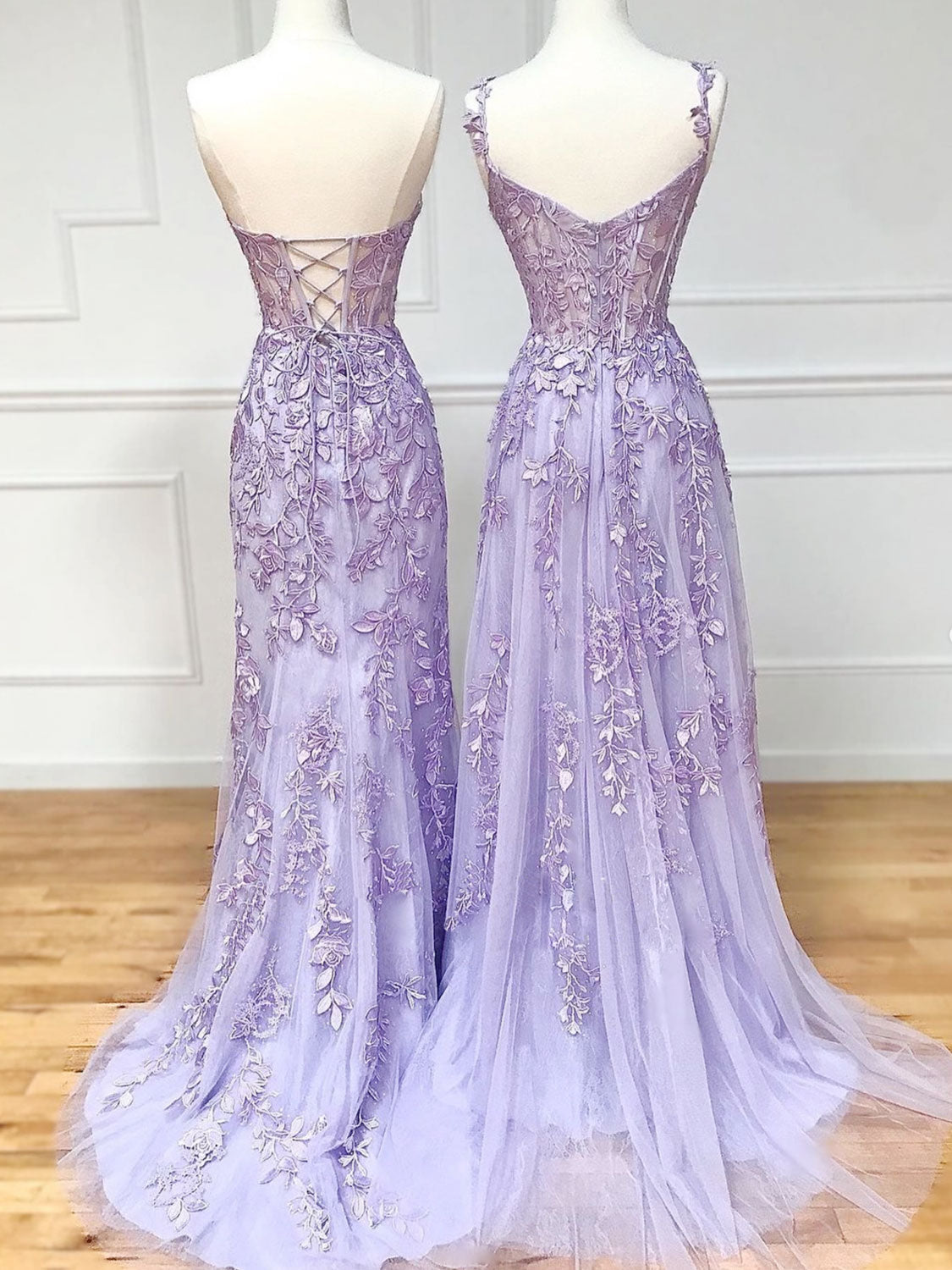 Purple Sweetheart Neck Lace Long Prom Dress Purple Lace Graduation Dresses Secondary image