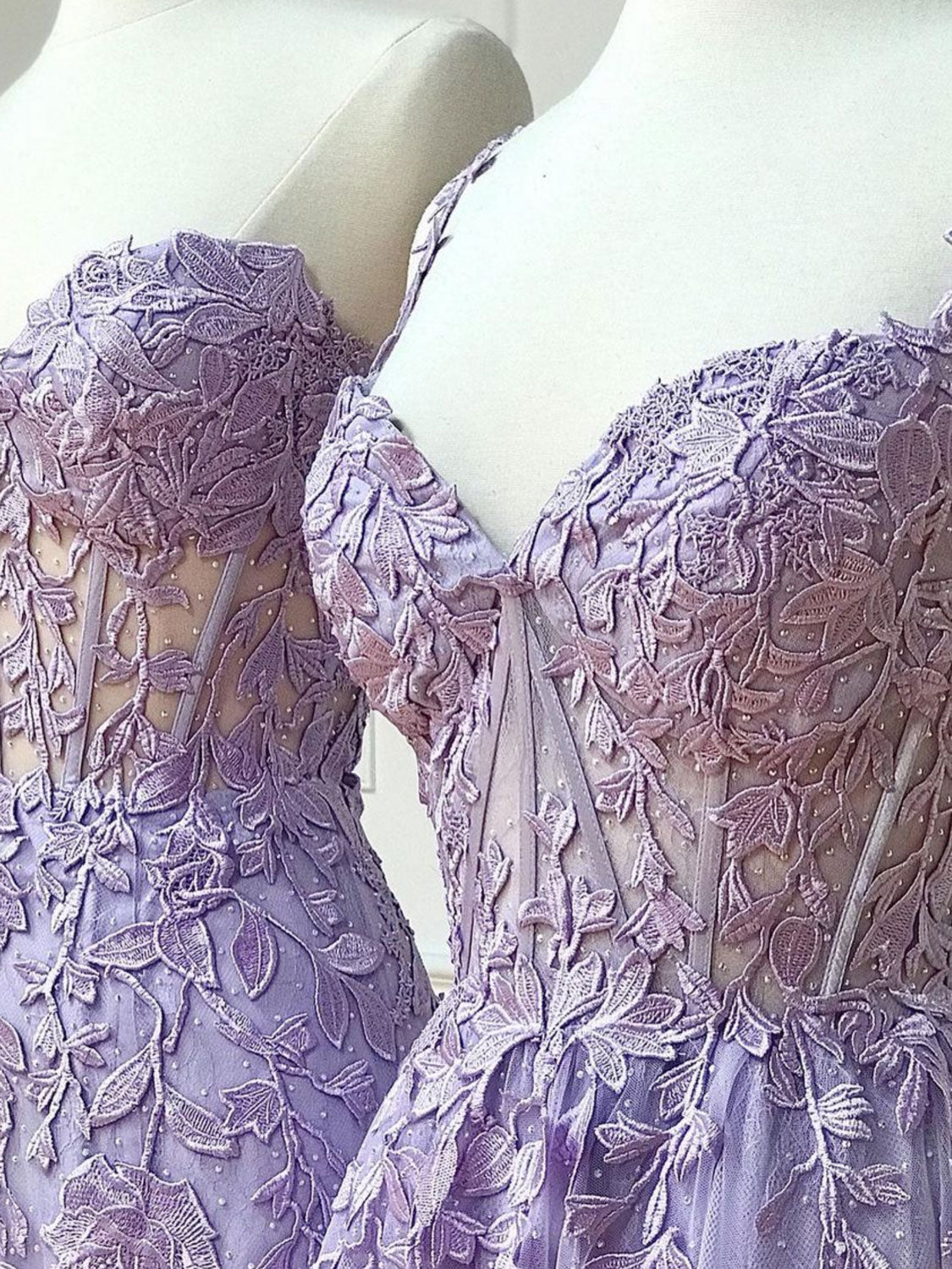 Purple Sweetheart Neck Lace Long Prom Dress Purple Lace Graduation Dresses