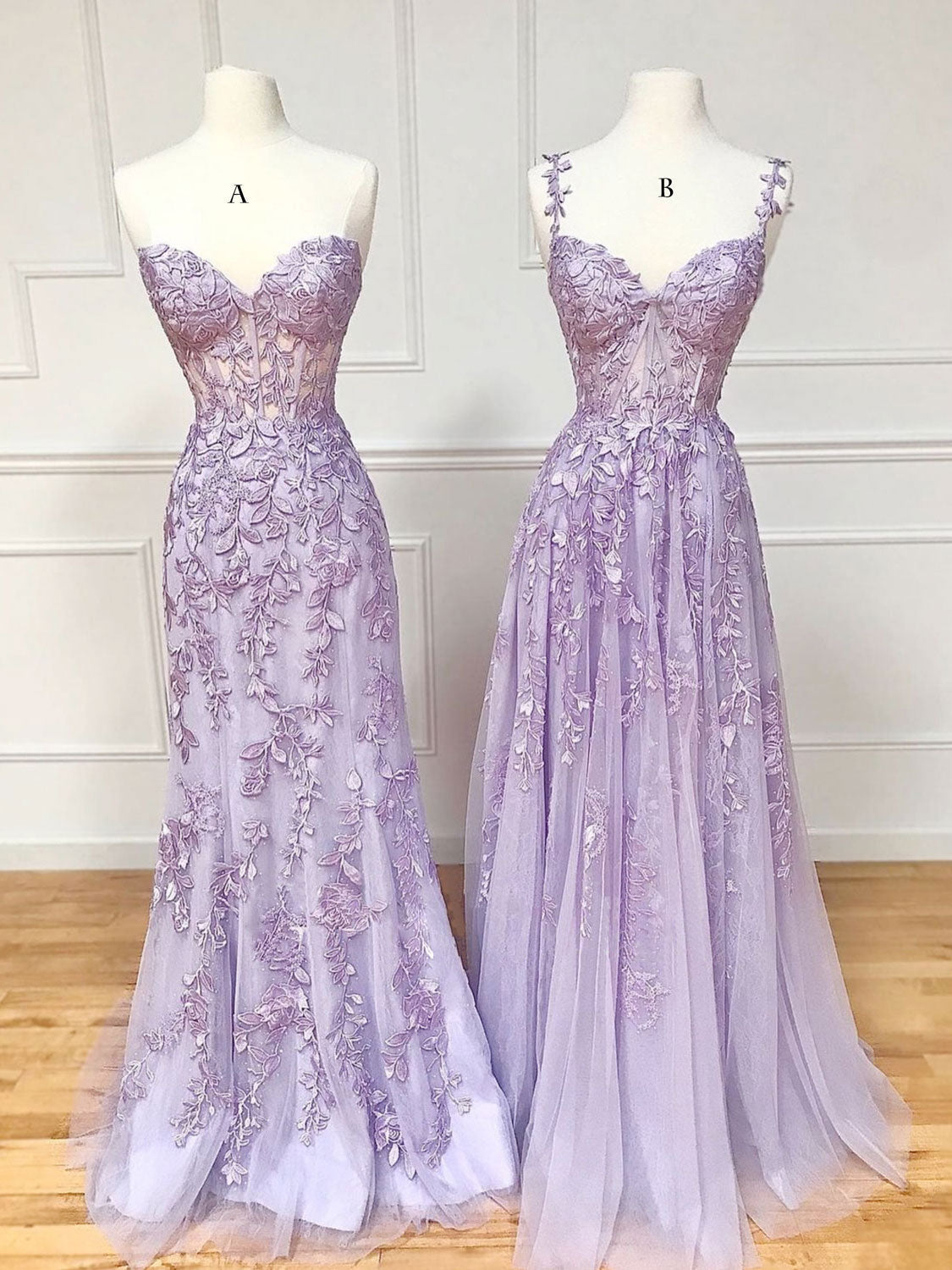 Purple Sweetheart Neck Lace Long Prom Dress Purple Lace Graduation Dresses