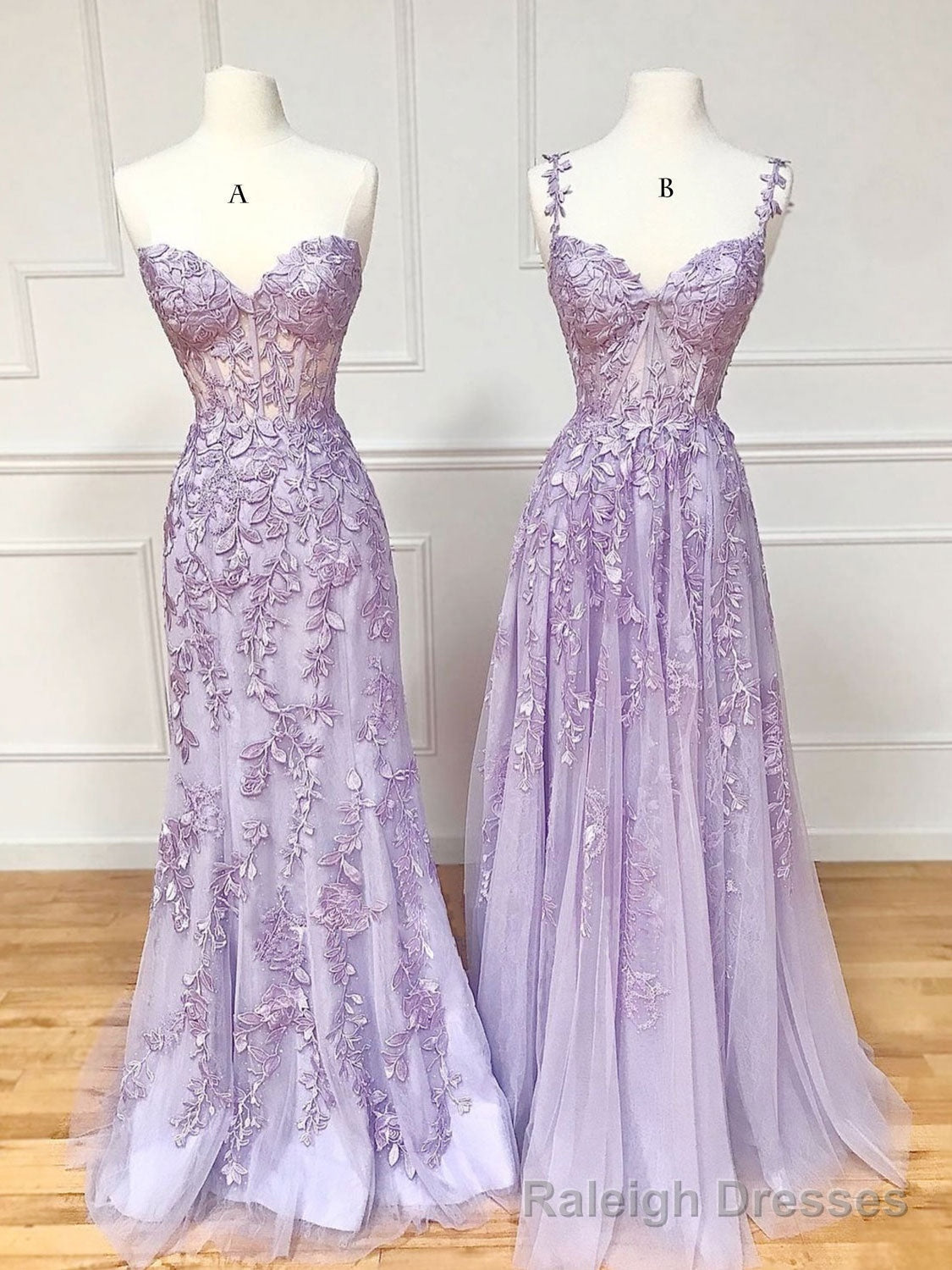 Purple Sweetheart Neck Lace Long Prom Dresses, Purple Lace Graduation Dress Main image