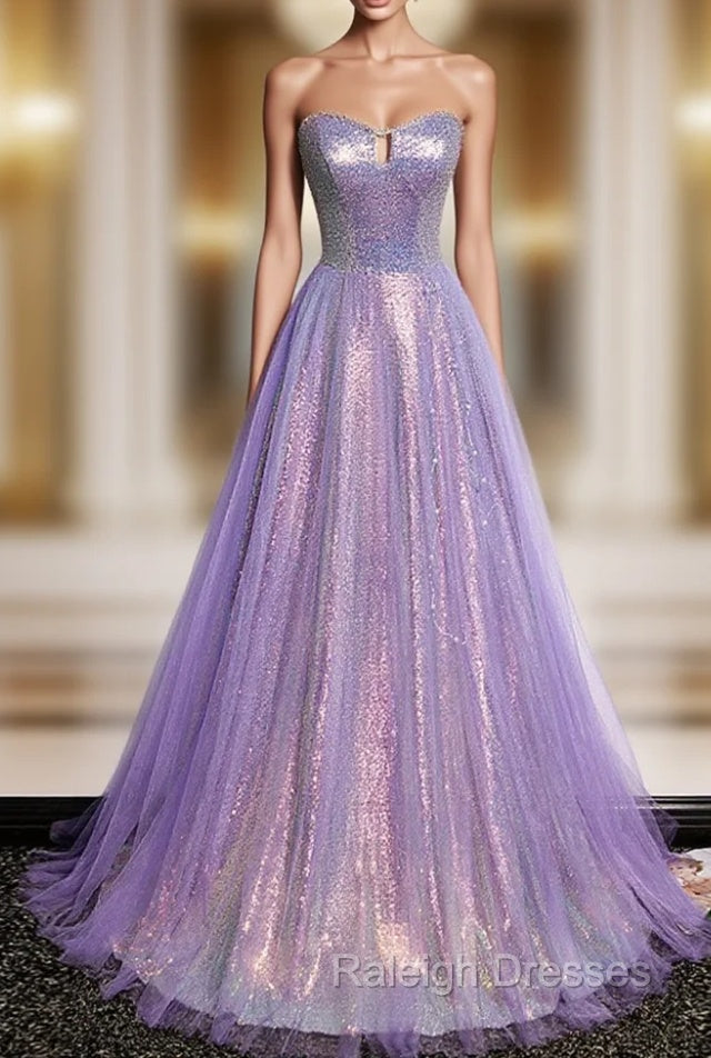 Purple Sweetheart Neck Long Prom Dress Purple Formal Party Dress Main image