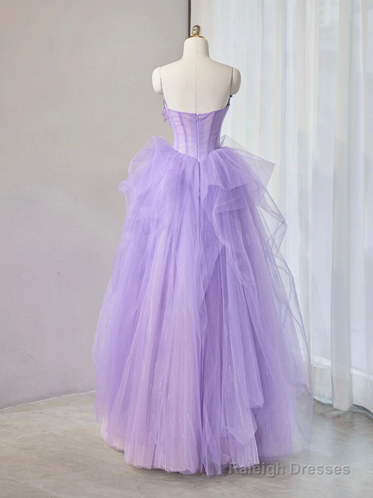 Purple Sweetheart Neck Tulle Applique Long Prom Dress, Purple Long Sweet 16 Dress Secondary image