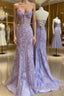 Purple sweetheart neck tulle lace mermaid long prom dress