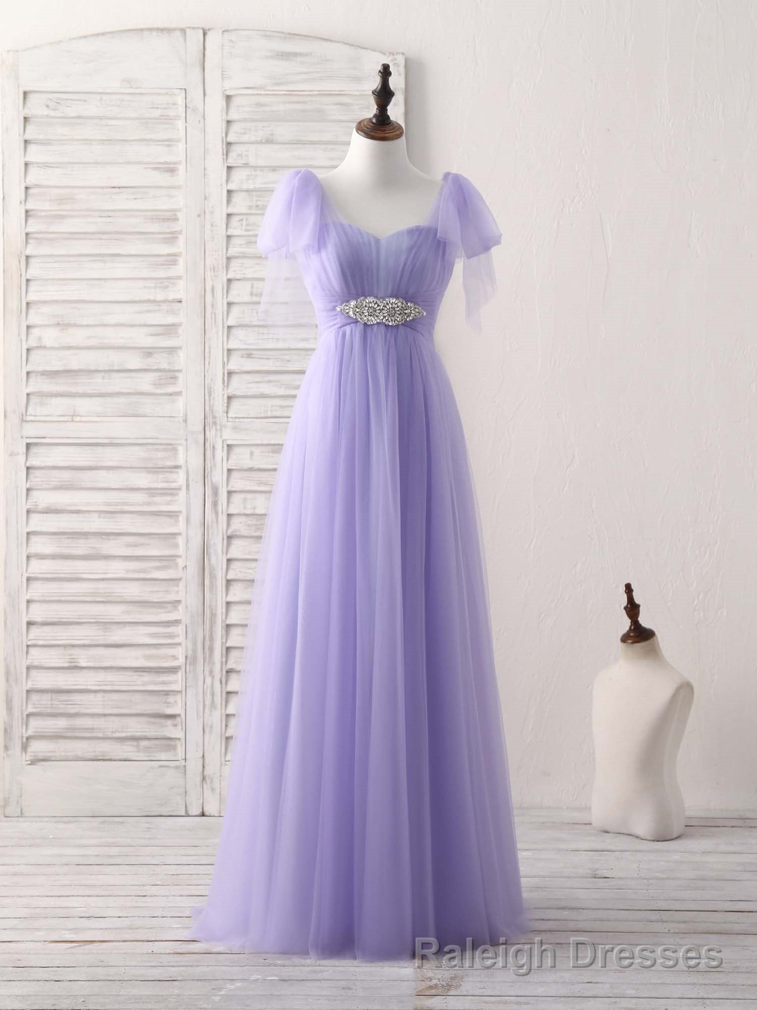 Purple Sweetheart Neck Tulle Long Prom Dress Purple Bridesmaid Dress Main image