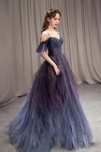PURPLE SWEETHEART NECK TULLE Prom Dresses Long PURPLE Prom Dresses