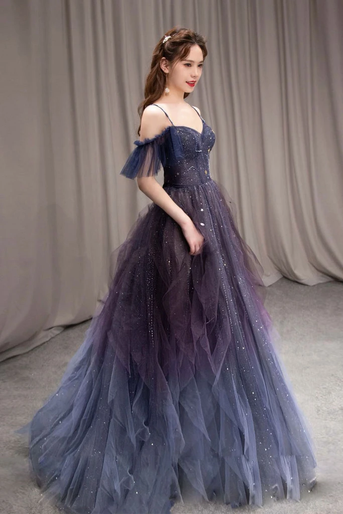 PURPLE SWEETHEART NECK TULLE Prom Dresses Long PURPLE Prom Dresses
