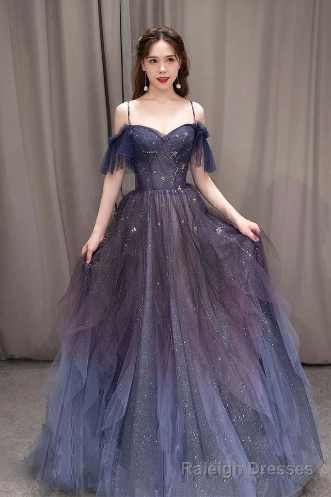 PURPLE SWEETHEART NECK TULLE LONG PROM DRESS PURPLE FORMAL DRESS